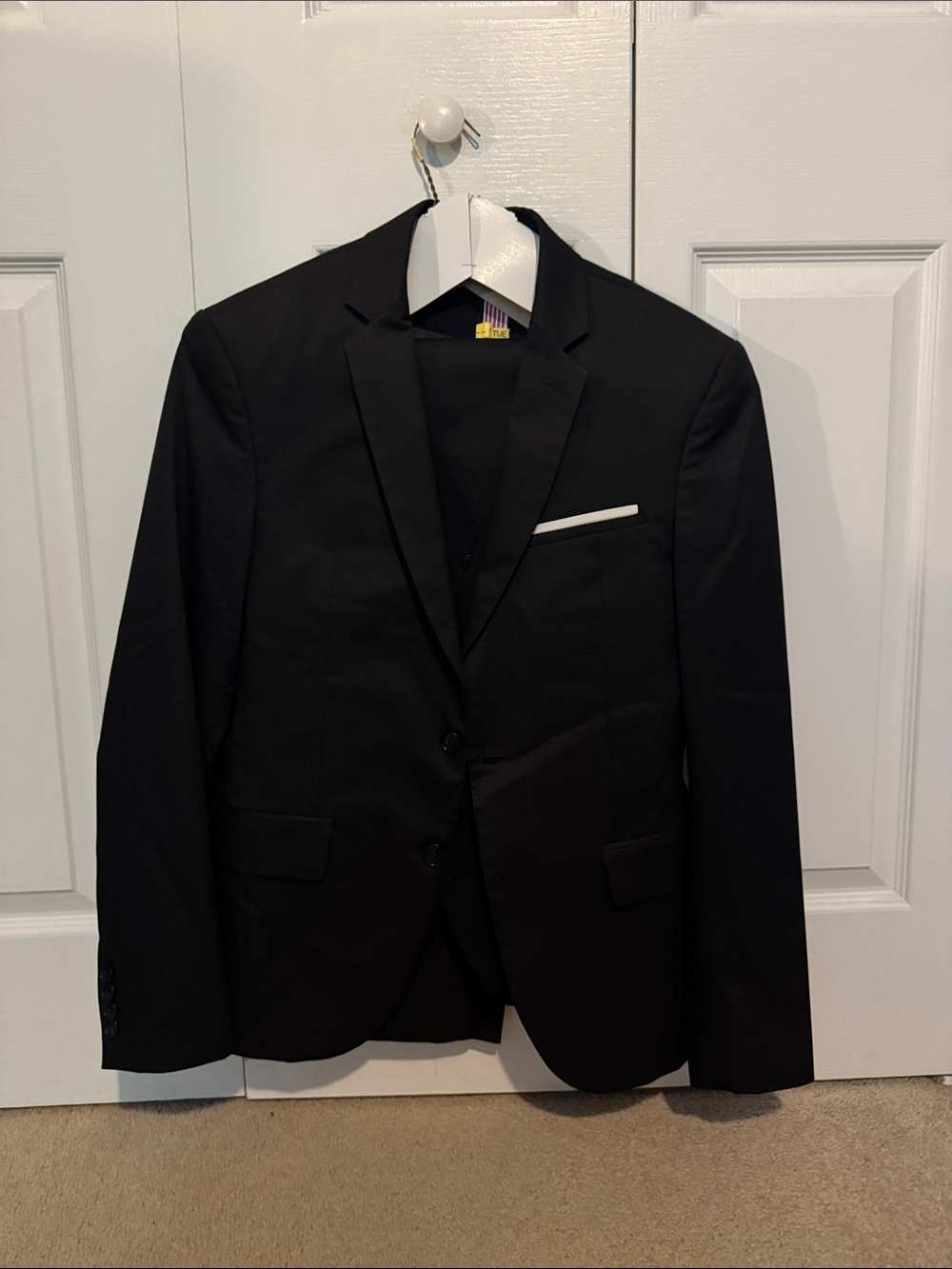 Zara Black Men's Two-Button Blazer with White Pocket Trim and included Vest
